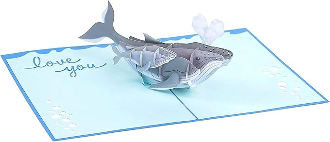 PopLife® Humpback Whale Parent and Child 3D Pop Up Card - Mother's Day Gift, Whale Lover's Birthday, Graduation - for Mom, for Daughter, for Son, for Parent, for Dad