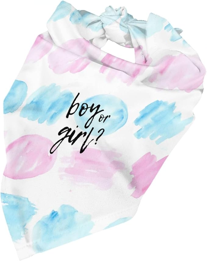 He Or She What Will It Be? Gender Reveal/Baby Announcement Dog Bandana,Pet Neckerchief for Pets Daily Wear Photo Prop Party Supplies (Color Block-1)