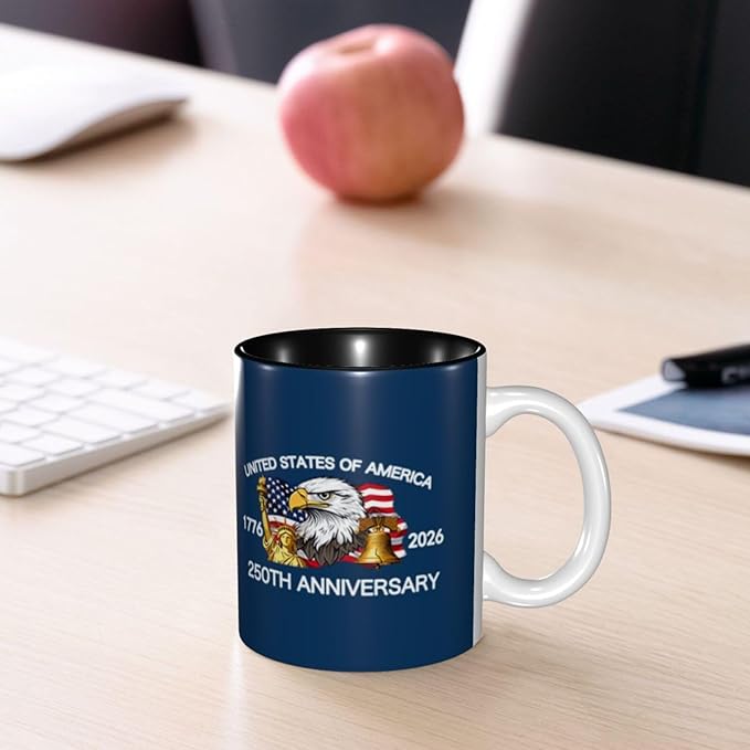 The USA Blue 2 250th 11oz Ceramic Mug Cute Coffee Mugs Tea Cup with Handle for Office and Home Gift for Men Women