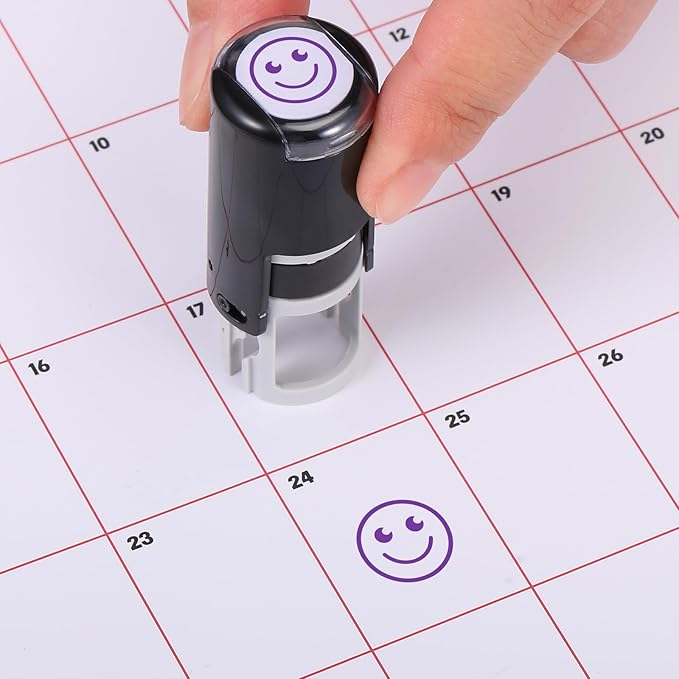 Supervitae 2 Pack Smile Face Print Stamps Purple Ink Stamper Mini Self Inking Stamps for Party Activities Craft Supplies
