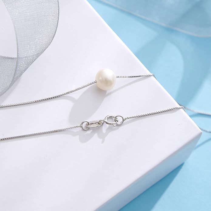 ALoveSoul Necklace for Women Girls - 925 Sterling Silver Single Pearl Necklace, Mother's Day Birthday Gift Ideas