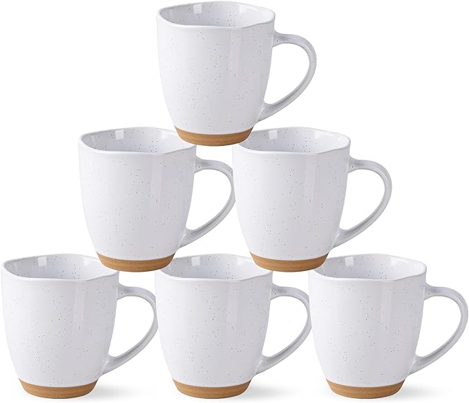 AmorArc 12oz Ceramic Coffee Mugs set of 6, Stylish Coffee Mugs with Rustic Terracotta Underside for Man, Woman, Dad, Mom, Suitable for Latte/Cappuccino/Milk/Cocoa. Dishwasher&Microwave Safe, White