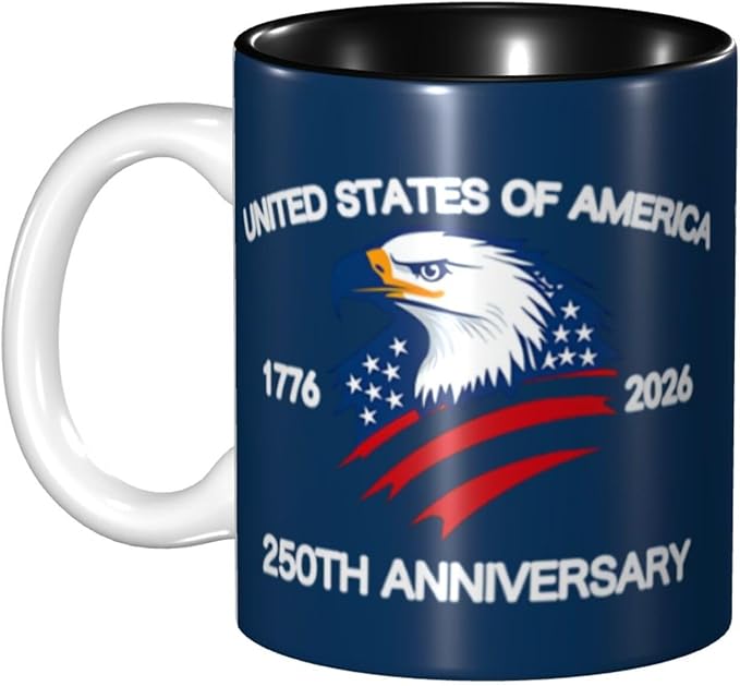 The USA Blue 1 250th 11oz Ceramic Mug Cute Coffee Mugs Tea Cup with Handle for Office and Home Gift for Men Women