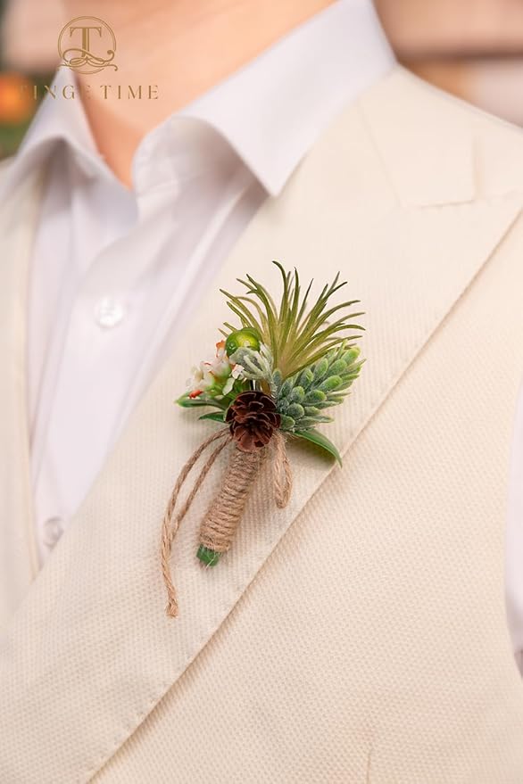 TINGE TIME Tropical Citrus Boutonniere for Men, Set of 10 Groom and Groomsmen Boutonniere for Wedding, Prom, Homecoming, Anniversary, Graduation