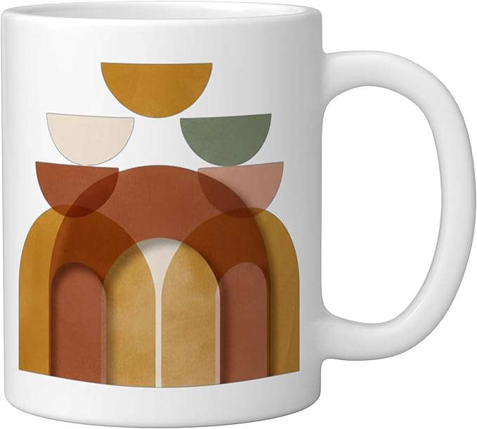 Mid-Century Modern Abstract Landscape Earthy Boho Arches Ceramic Mug, White