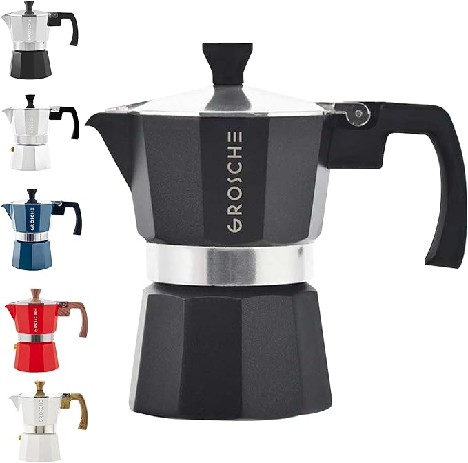 GROSCHE Milano Stovetop Espresso Maker Moka Pot 3 espresso Cup - 5 oz, Black - Cuban Coffee Maker Stove top coffee maker Moka Italian espresso greca coffee maker brewer percolator