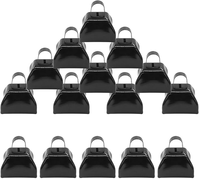 15 Pack 3 Inch Black Metal Cowbells -Cowbells Noise Makers Hand Percussion Cow Bells Loud Cowbells with Handle for Sports Games,Weddings and Parties