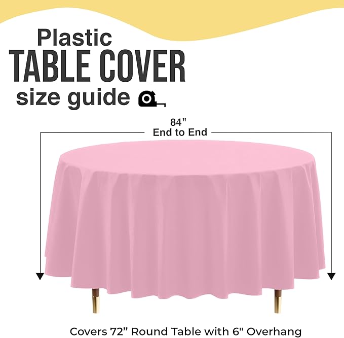 Exquisite 66% Thicker Premium Pink Round Tablecloth 0.5 Mil 24 Pack Plastic Table Cloth Disposable 84 Inch Round Plastic Tablecloth Won't Tear Easily Like Cheap Thin Brands