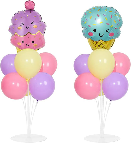 Summer Ice Cream Party Balloons Stand Kit 2 Sets with 2 Macaron Ice Cream Foil Balloons Pastel Sweet One Birthday Balloon Centerpiece for Tables for Girl Birthday Donuts Baby Shower Party Decorations