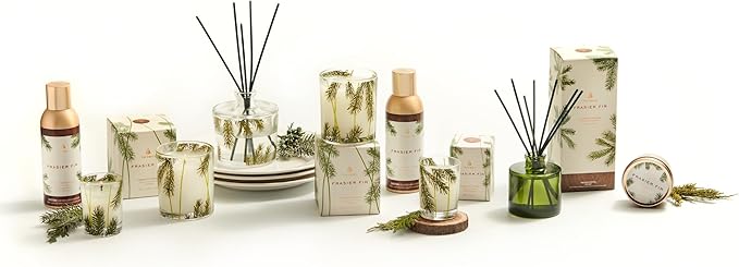 Thymes Frasier Fir Reed Diffuser Set – Includes Reeds, Fragrance Oil, and Frosted Glass Bottle – Fragrance Oil Diffuser – Room Fresheners – Luxury Home Decor – Green & Clear (Pine Needle, 7.75 fl oz)