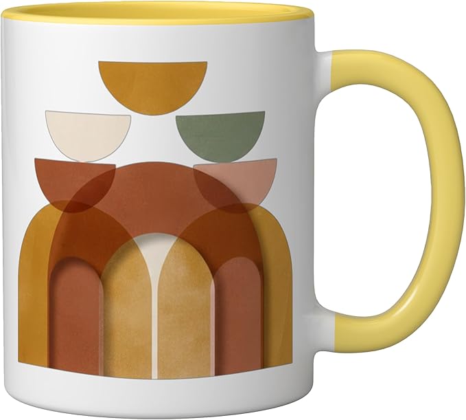 Mid-Century Modern Abstract Landscape Earthy Boho Arches Ceramic Mug, Yellow/White