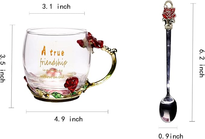 Friendship Gifts for Women Glass Cup Printing Flower Glass Tea Cup Perfect Christmas Birthday Gift for Female Friends (Friendship)