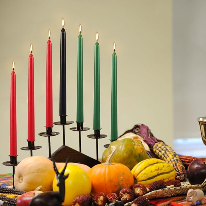 14-Pack Kwanzaa Candles Set - 6 Red, 2 Black, 6 Green Taper Candles, 10 Inch Unscented for Kinara, Holiday Centerpiece, African American Celebration, Principles & Heritage