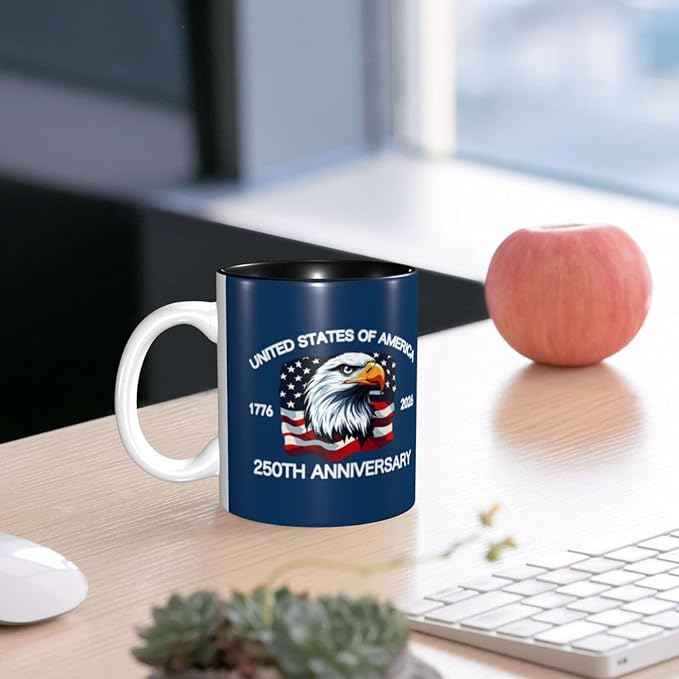 The USA Blue 3 250th 11oz Ceramic Mug Cute Coffee Mugs Tea Cup with Handle for Office and Home Gift for Men Women