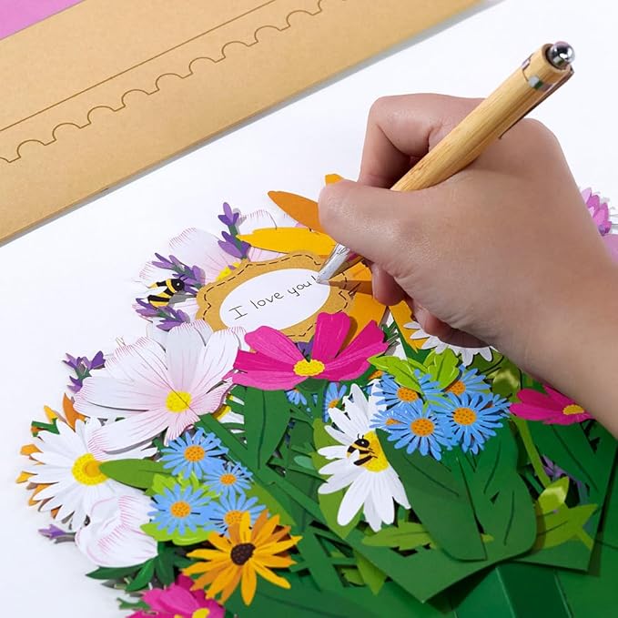 Lovepop Everyday Pop-Up Paper Flower Bouquet for Her and Him - 3D Greeting Cards for Boys, Girls, Men, Women - 12" Bee-u-tiful Blooms Bouquet - Blank Notecard Included