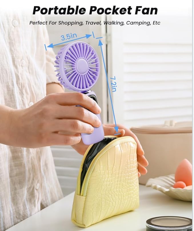 coldSky Portable Handheld Fan, 4000mAh Battery Operated 3 in 1 Multifunction Personal Travel Fans with Digital Display, 90° Foldable Desk Fan with Base, 5 Speed Lash Fan for Makeup/Commute/Office