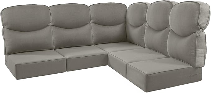 Luxury 24x24x6 Outdoor Cushions for 5-Seat Sectional Sofa Set of 5 - Water-Repellent 11-Piece Patio Cushion for Outside Rattan Wicker Loveseat Chair L-Shape Couch - Grey/Smile