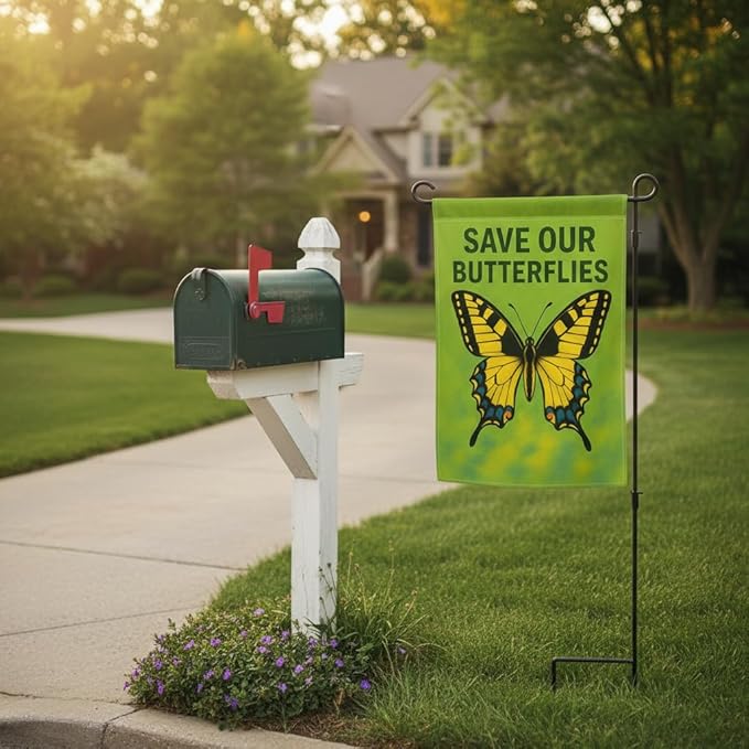 FLAGMEUP8386 Save Our Butterflies Garden Flag 12x18 Inch Double-Sided Polyester Yard Banner with Monarch and Swallowtail Design, Outdoor Décor for Pollinator Week, Eco Events and Fall Gardens