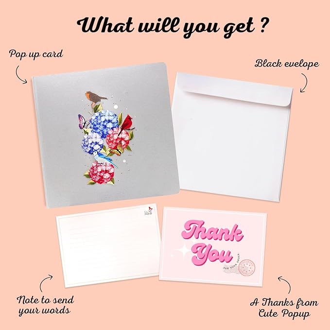 CUTE POPUP - Hydrangea Basket Pop Up Card - Thank You, Birthday, Thinking of You, Get Well, Valentine's Day, and Mother's Day Greeting Cards for Women, Girlfriend, Mother, Sister, Grandmother