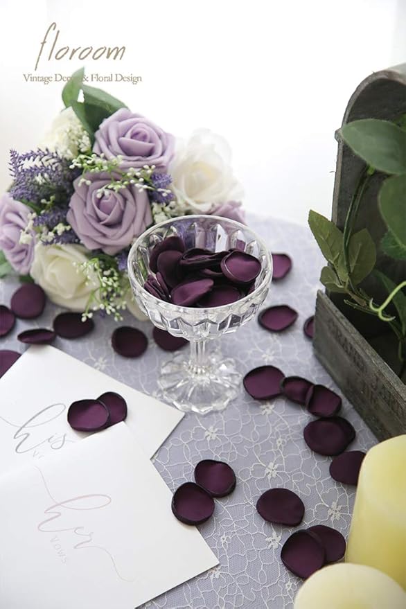 Floroom 300pcs Rose Petals Plum Faux Silk Flower Petals for Wedding Flower Girl Basket Aisle Scatter Dinner Table Centerpieces Party Confetti Bridal Shower Romantic Night Decoration