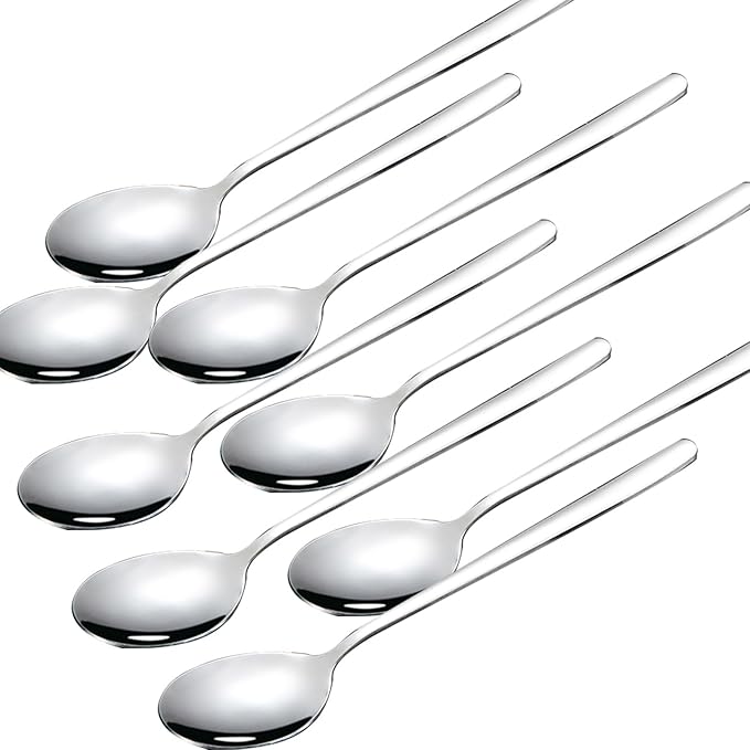 Large Soup Spoon Stainless Steel Dishwasher Safe Dinner Big Teaspoons with Round Edge 8 inches Tablespoons (8)