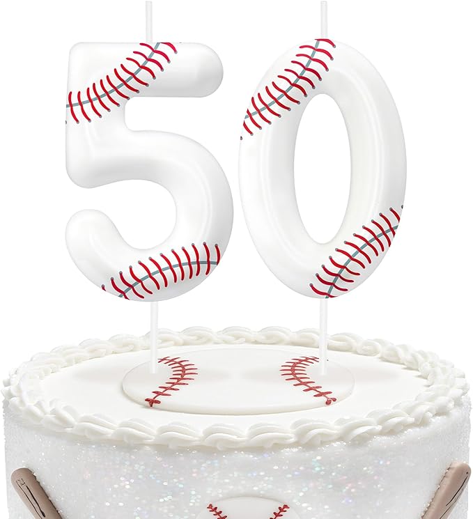 Baseball Number 50 Birthday Candles, Baseball Themed Cake Topper for Boys Girls, Cake Decorations for Birthdays, Sports Theme Party Supplies, Candles for Party Decorations