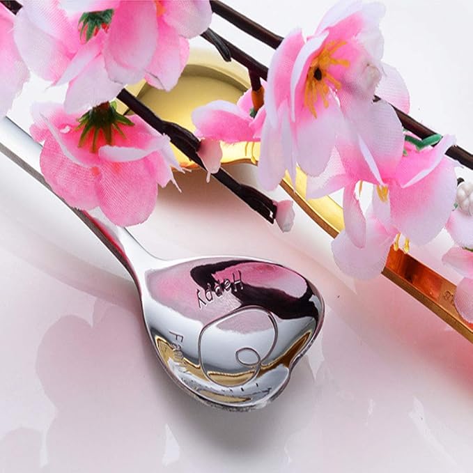 7 Stainless Steel Spoons - Heart & Love Shaped, Coffee & Dessert Spoons, Multicolor Gift Set