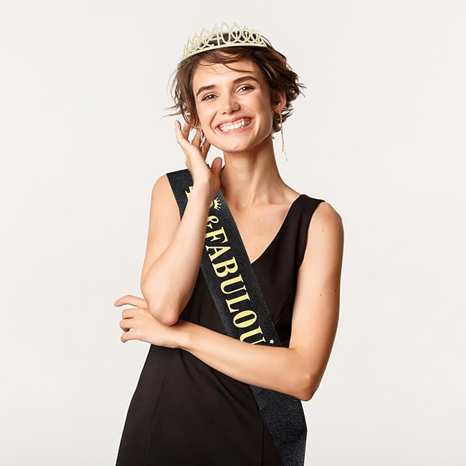 Casoty 40th Birthday Sash and Tiara, 40th Birthday Decorations for Women, 40 & Fabulous Sash and Crown Set, Gifts for Her, Birthday Party Supplies for Women