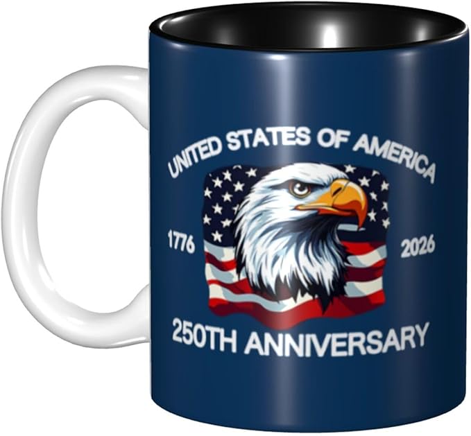 The USA Blue 3 250th 11oz Ceramic Mug Cute Coffee Mugs Tea Cup with Handle for Office and Home Gift for Men Women