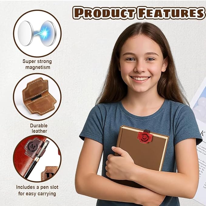 Custom Bookmark with Pen Holder with 26 Letters Personalized Magnetic Leather Book Mark, Customized Name Book Marker Clip with Initial for Men Women, Gifts for Book Lovers, Readers, (Green, E)