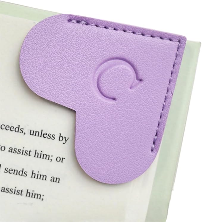 MOTEERLLU Personalized Leather Heart Bookmark with Initials, Handmade, Letter Cute Custom Corner Book Marks for Reading Women, Teachers, Students, Book Lovers, Book Accessories(Purple,C)