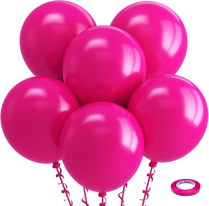 Bezente Hot Pink Balloons 18 Inch - 30 Pack Large Thick Pink Balloons Big Round Hot Pink Latex Balloons for Wedding Bridal Shower Valentine's Day Birthday Party Backdrop Decorations