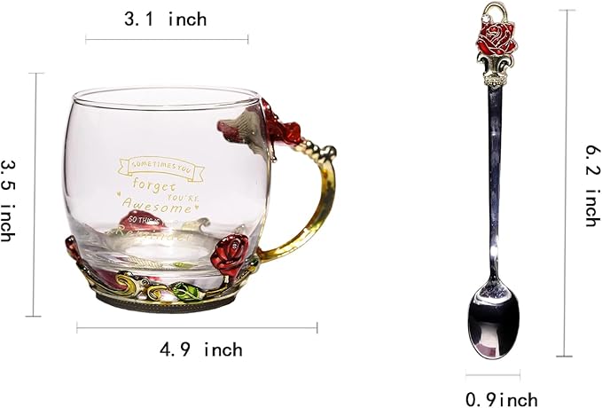 Christmas Gifts for Women Mom Flower Decor Glass Tea Cup Thoughtful Gift for Her from Daughter Son, Ideal Friendship Gift for Female Coworker (Awesome)