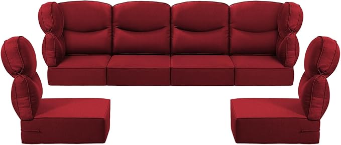 Luxury 24x24x6 Outdoor Seat Cushions for 6-Seat Sectional Sofa Set of 6 - Water-Repellent 14-Piece Patio Cushion Set for Outside Rattan Wicker Loveseat Chair L-Shape Couch - Red/Smile