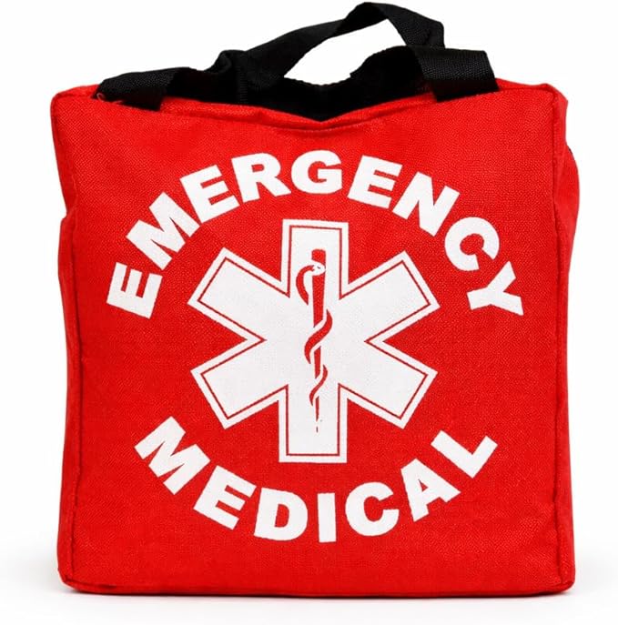 ProStat First Aid Deluxe Home Emergency First Aid Bag – Compact 8" x 8" x 7" Red First Aid Kit with Gauze Pads, ABD Pads, Burn Dressing, Eye Wash & Infrared Forehead Thermometer - 104 Pieces