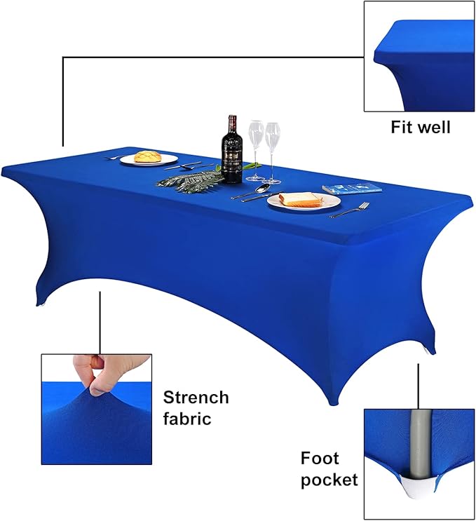 FORLIFE Spandex Table Covers，Fitted Tablecloth for Rectangular Tables, Stretch Patio Table Covers, Universal Spandex Table Cover for Wedding, Banquet, Party (8ft, Royal)