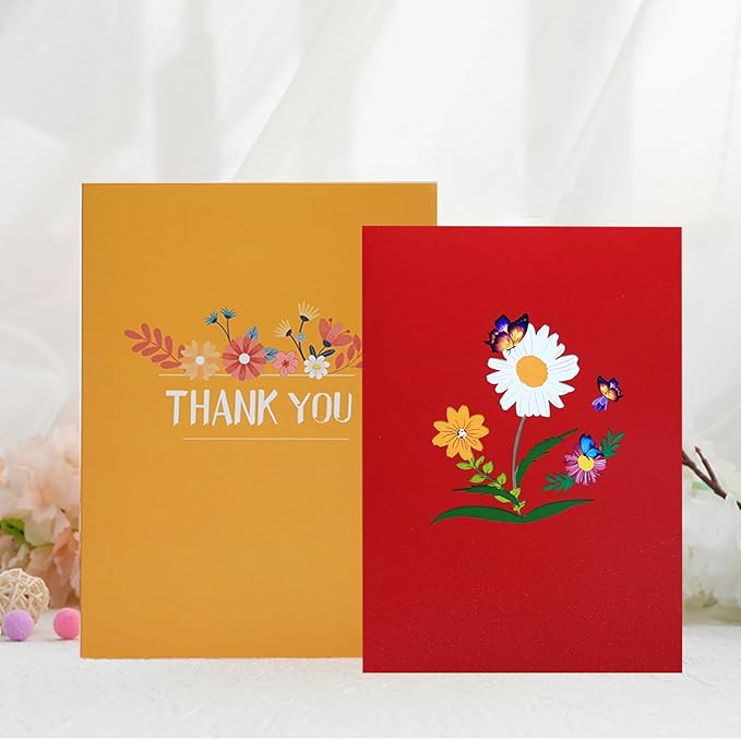 2-Pack Pop Up Thank You Cards for Mom Dad Women Men, 3D Greeting Cards for Nurses Teachers - Sunny Florals Warm-Tone