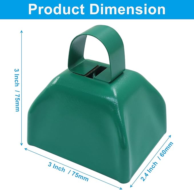 15 Pack 3 Inch Green Metal Cowbells -Cowbells Noise Makers Hand Percussion Cow Bells Loud Cowbells with Handle for Sports Games,Weddings and Parties