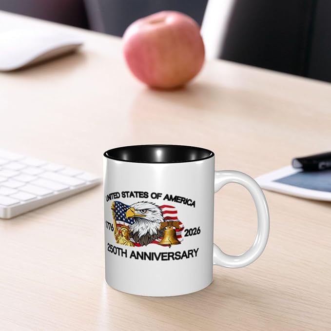The USA White 2 250th 11oz Ceramic Mug Cute Coffee Mugs Tea Cup with Handle for Office and Home Gift for Men Women