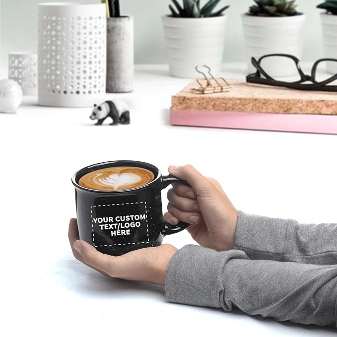 DISCOUNT PROMOS Custom Ceramic Campfire Coffee Mugs 13 oz. Set of 50, Personalized Bulk Pack - Perfect for Tea, Espresso, Cappuccino, Hot Cocoa - Black