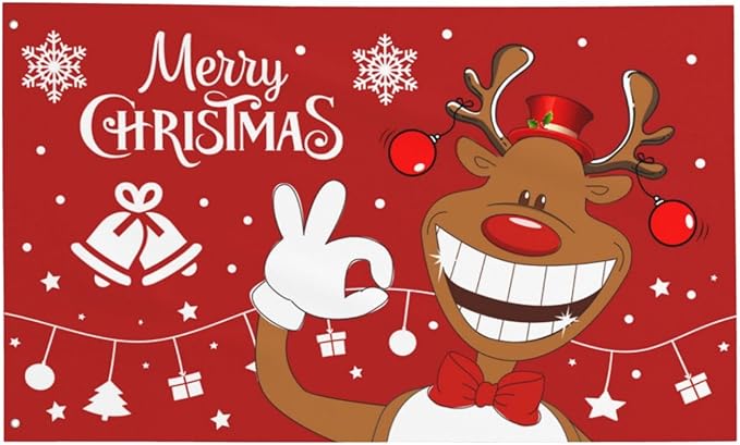 Christmas Deer Flag 3x5 Ft Outdoor Indoor With Grommet Merry Christmas Flags Funny Cute Reindeer Xmas Flag Garden Yard Banner Decorative Sign