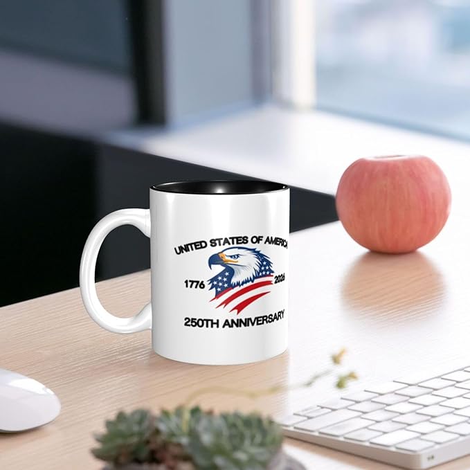 The USA White 1 250th 11oz Ceramic Mug Cute Coffee Mugs Tea Cup with Handle for Office and Home Gift for Men Women