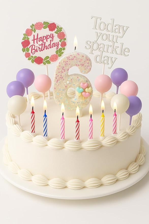 by Tugba Aydan - 6 Number Birthday Candles – 24 Piece Cake Decoration Kit with Number Candle – Party Supplies for Kids Sixth Birthday Celebration