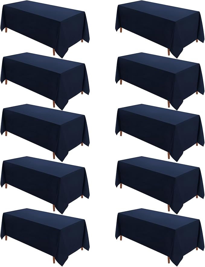 VidaFete Tablecloth 10 Pack 90 * 132inch Rectangle Table Cloth Polyester, Stain Wrinkle Resistant Rectangular Polyester Table Cover for Kitchen Dinning Party Wedding Buffet Decoration(Navy Blue)