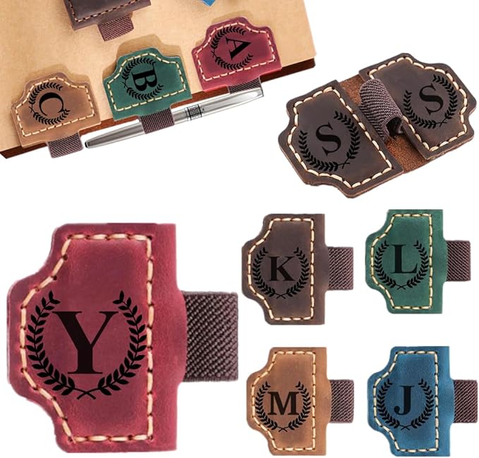 Custom Bookmark with Pen Holder with 26 Letters Personalized Magnetic Leather Book Mark, Customized Name Book Marker Clip with Initial for Men Women, Gifts for Book Lovers, Readers, (Red, Y)