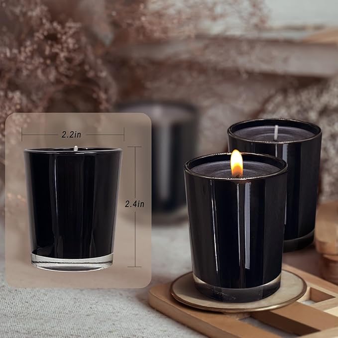 12 Pack Black Unscented Glass Filled Votive Candles, Soy Wax Candle Ideal Gifts for Spa Weddings Birthdays Holidays Party