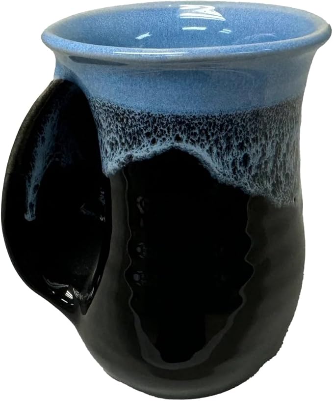 Clay in Motion Hand Warmer Coffee Mug – Handmade Coffee Mug With Comfortable Handle Contoured Pocket Hand Warming Ceramic Coffee Mug – Proudly Made in USA – Left Handed – 14 Oz - Lava Foam
