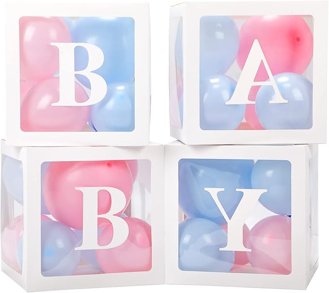 Baby Boxes with Letters for Baby Shower, Gender Reveal Decorations with Blue and Pink Balloons for Gender Reveal Birthday Wedding Baby Shower Decorations