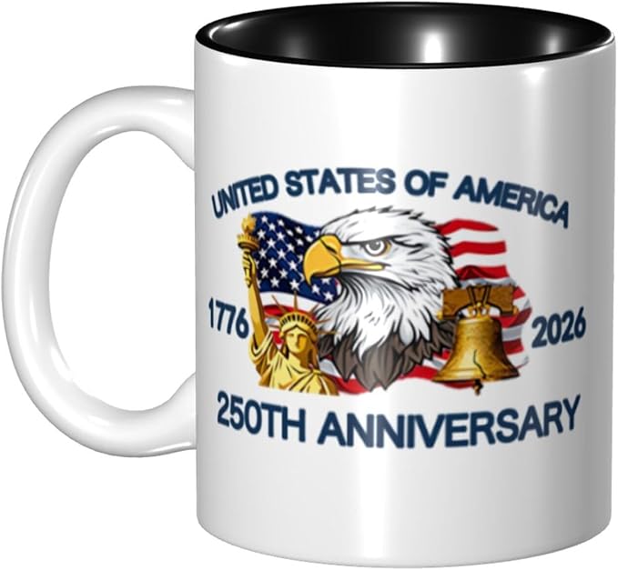 The USA White 4 250th 11oz Ceramic Mug Cute Coffee Mugs Tea Cup with Handle for Office and Home Gift for Men Women