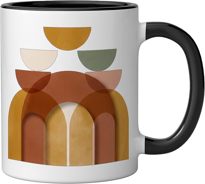 Mid-Century Modern Abstract Landscape Earthy Boho Arches Ceramic Mug, Black/White